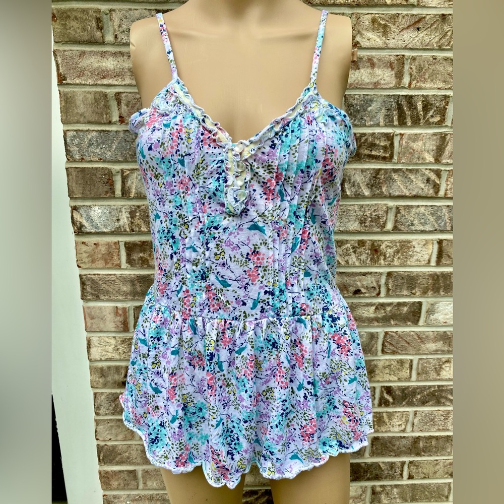 LC Lauren Conrad White & Multi Color Floral Babydoll Top